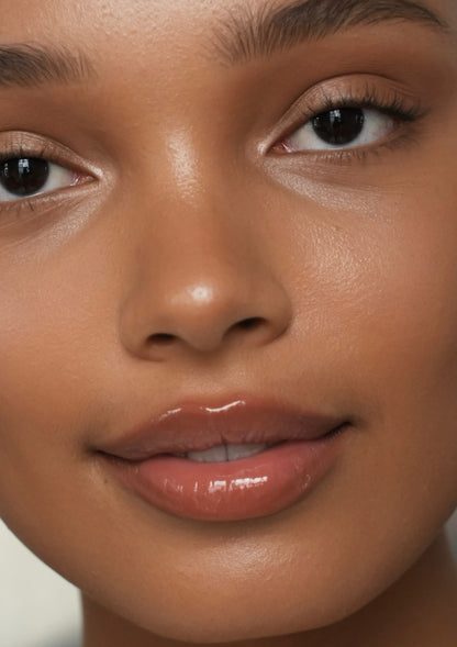 Close-up of a person's face with a neutral expression