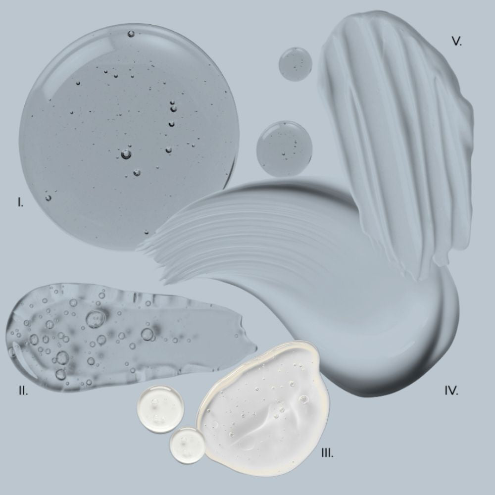 Various textures of a skincare product on a light gray background