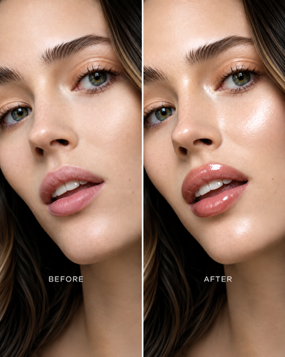 Before and after comparison of a woman's face with makeup application.